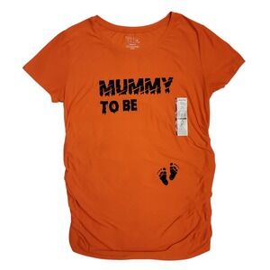 Mummy‎ to Be Halloween T-Shirt Maternity Womens Sz M Orange Graphic Time and Tru